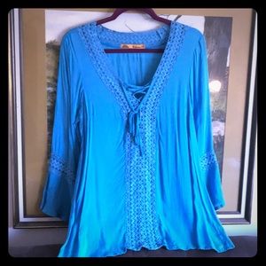 Boho sky blue lace up